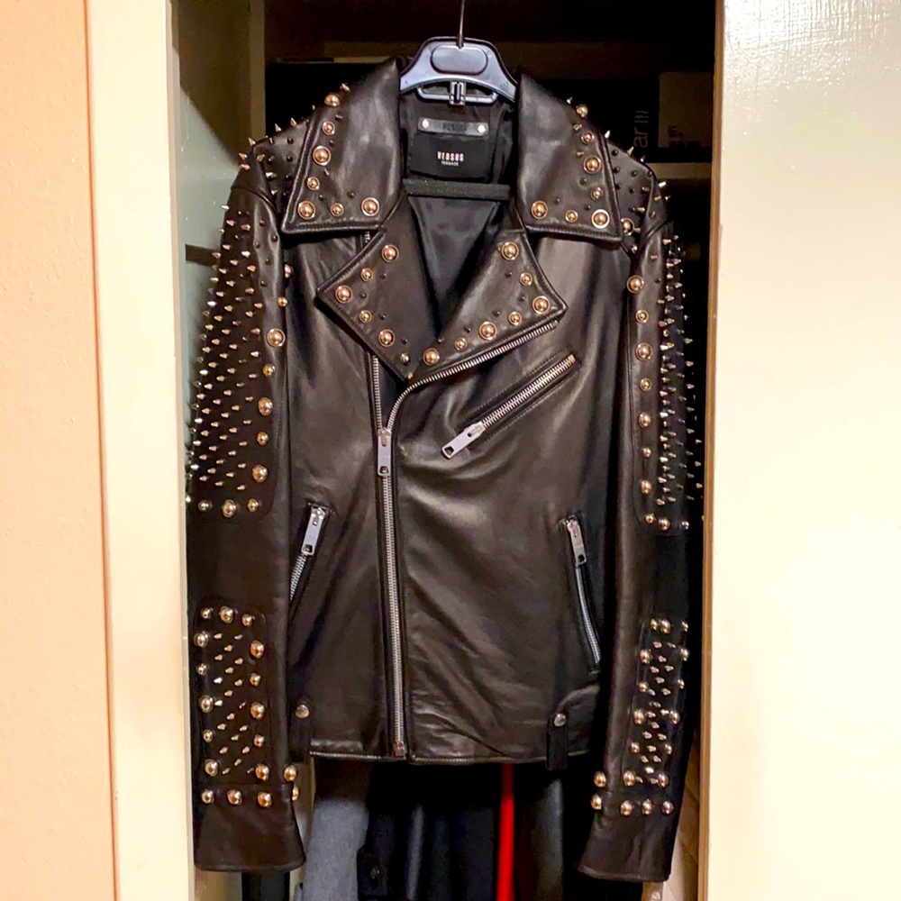 VERSUS VERSACE STUDDED LEATHER MOTO JACKET